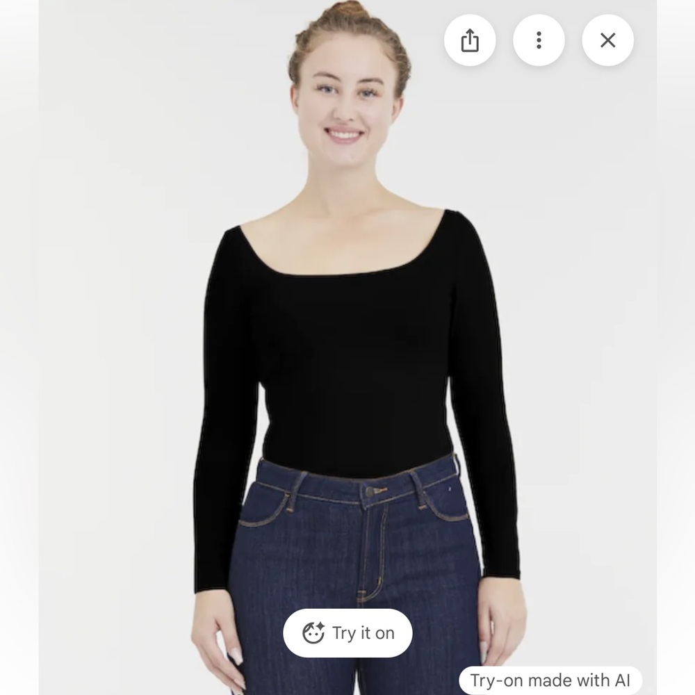 Soma black ribbed scoop neck long sleeve top w built in bra M